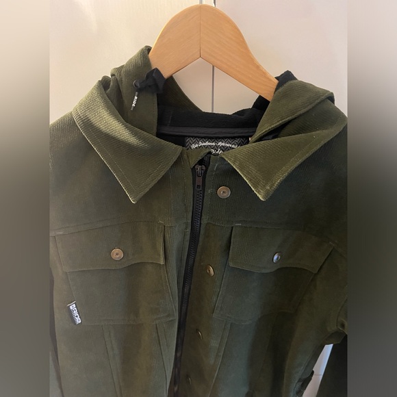 Dark Green corduroy zipper and button up shacket - Picture 2 of 5